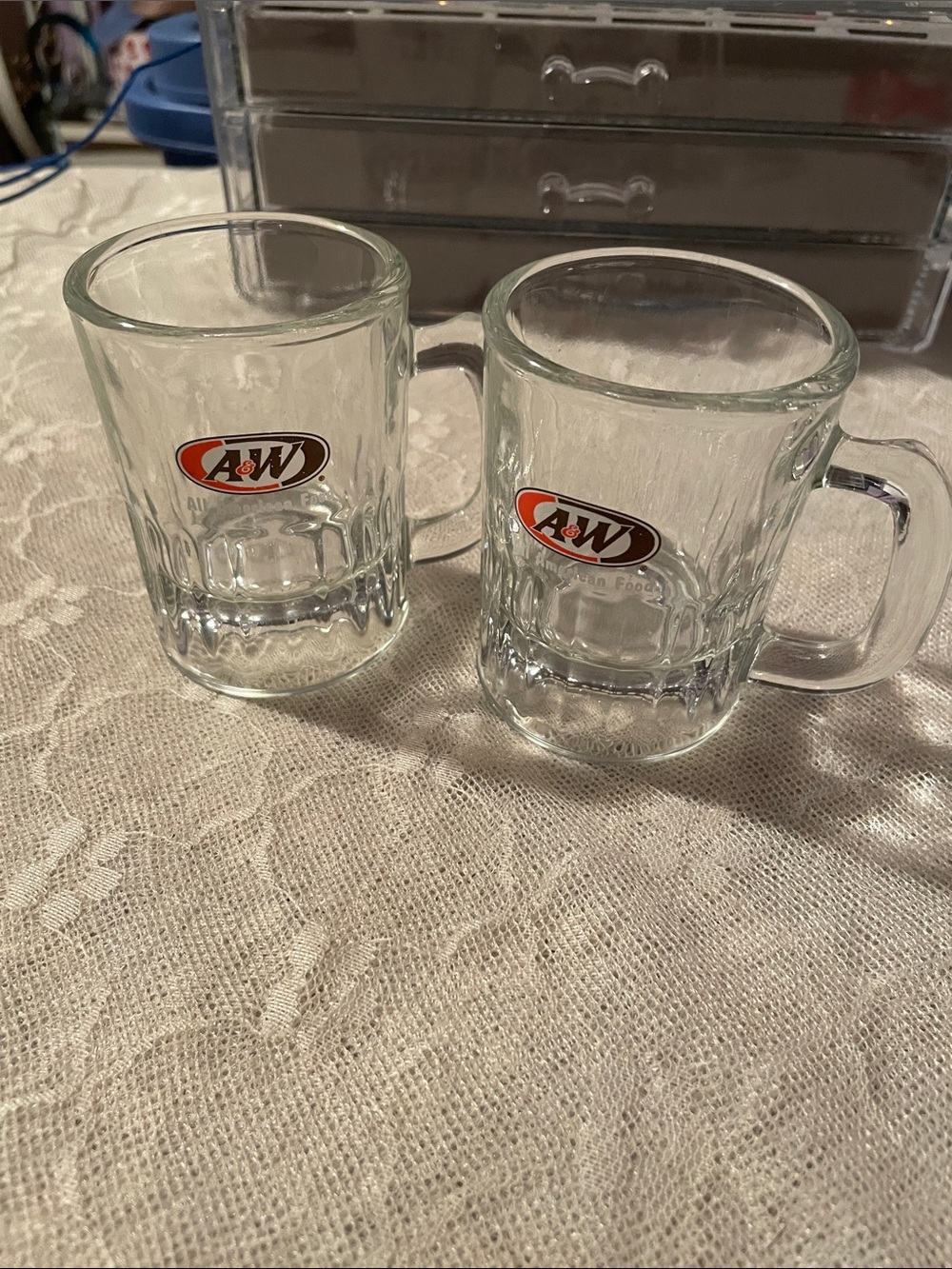 Original vintage A&W Glass Mini root beer Mugs for children
